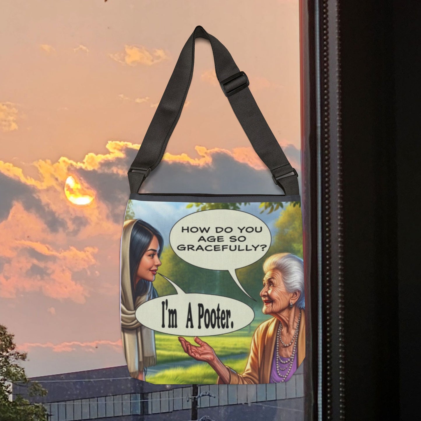 Age Gracefully Canvas Tote Bag — Adjustable All-Over Print Tote