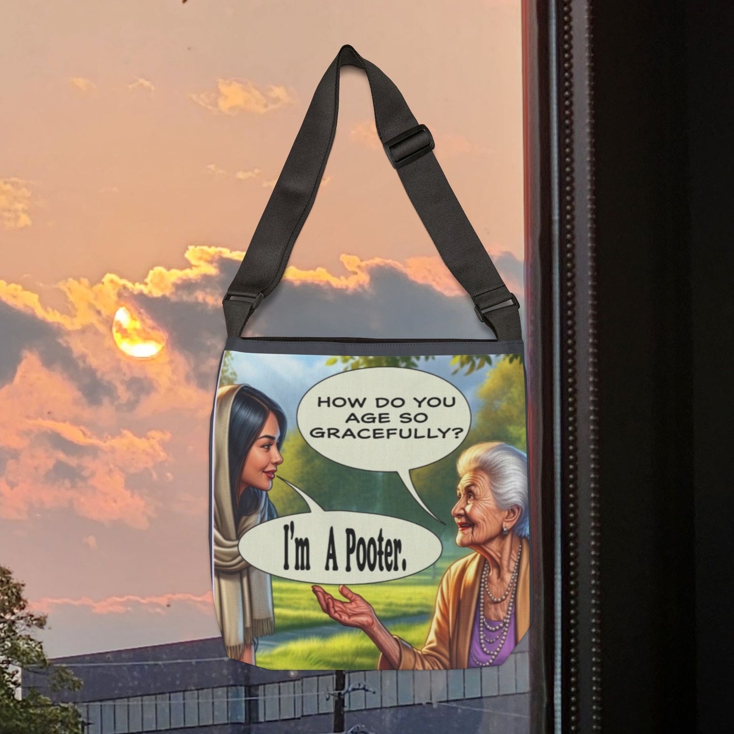 Age Gracefully Canvas Tote Bag — Adjustable All-Over Print Tote