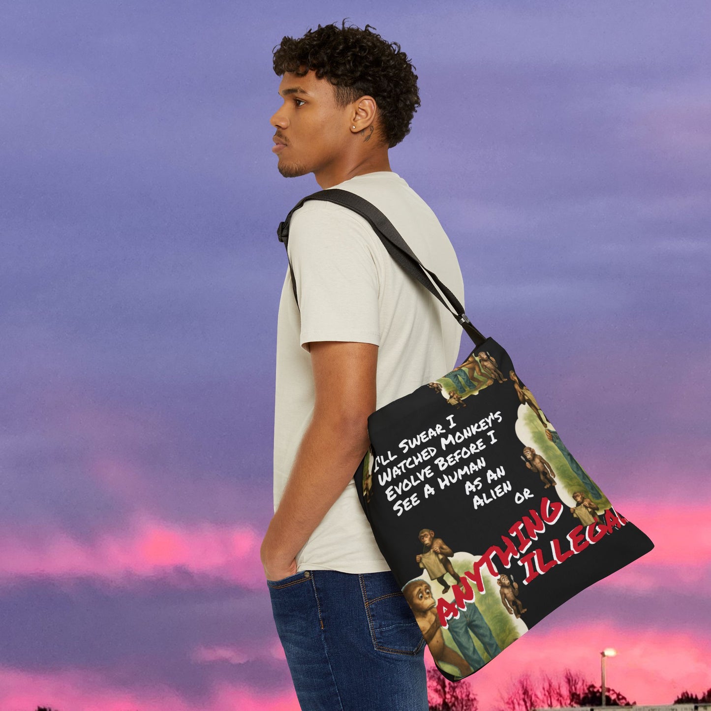Funny Evolution — 'I’ll Swear I Watched Monkey's Evolve... Canvas Tote