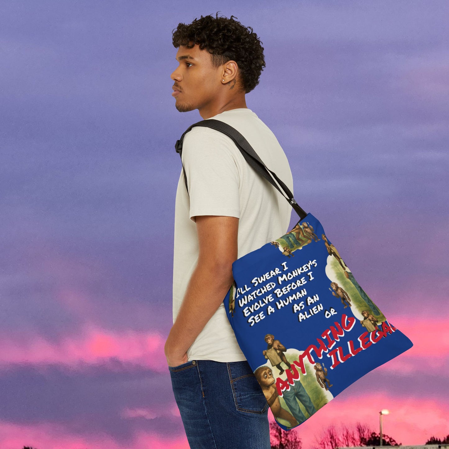 Funny Evolution — 'I’ll Swear I Watched Monkey's Evolve... Canvas Tote
