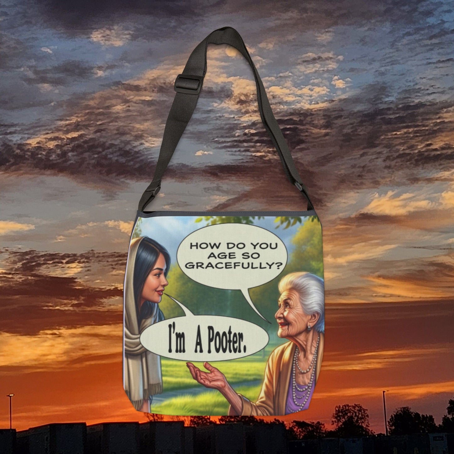 Age Gracefully Canvas Tote Bag — Adjustable All-Over Print Tote
