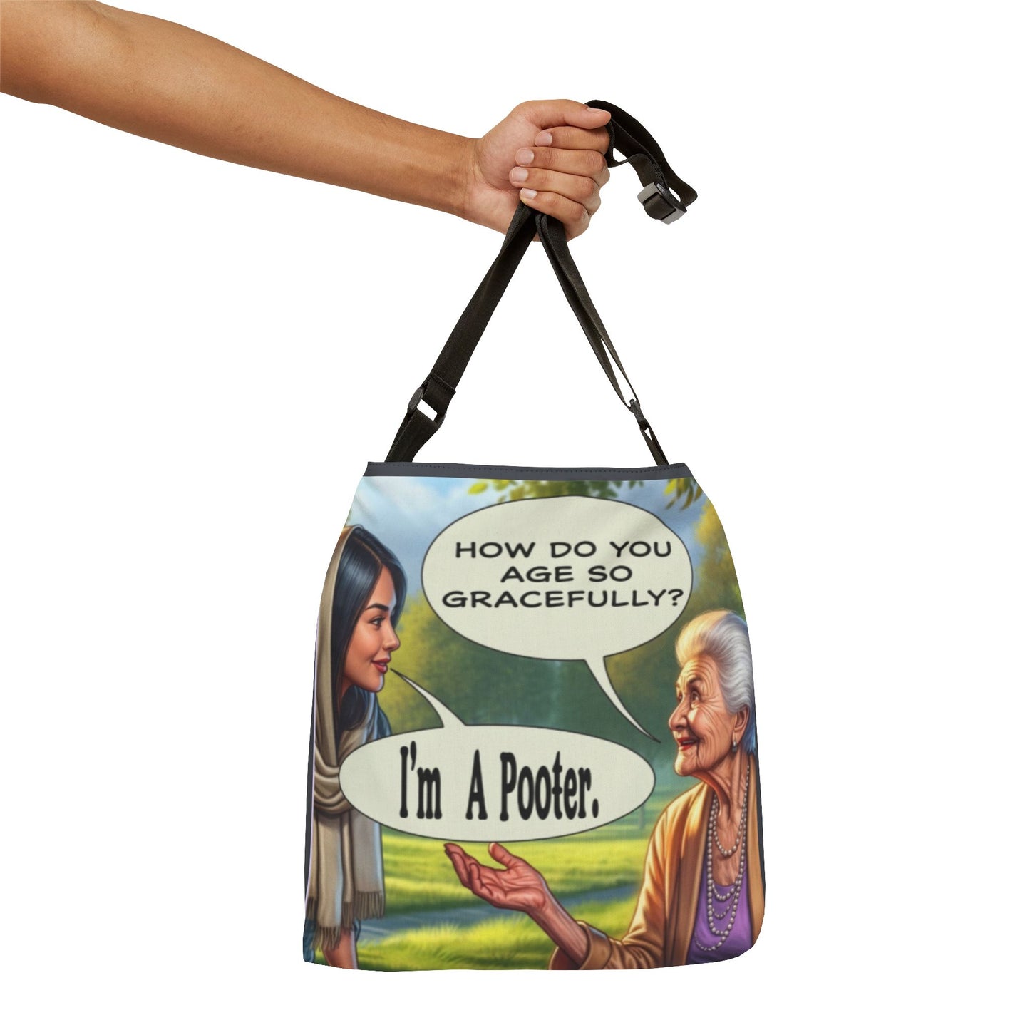Age Gracefully Canvas Tote Bag — Adjustable All-Over Print Tote